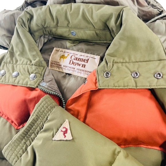 Camel Down Other - Camel Down Puffer Jacket Men L Green Orange Vintage Gorpcore